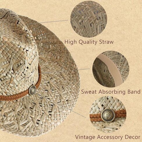Wildarms Men’s Woven Straw Cowboy Hat Cowgirl Sun Beach Hat for Women Wide Brim Western Cowboy Hat with Decorative Bands in Saudi Arabia