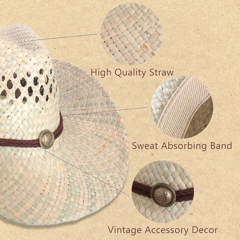 Wildarms Men’s Woven Straw Cowboy Hat Cowgirl Sun Beach Hat for Women Wide Brim Western Cowboy Hat with Decorative Bands in Saudi Arabia