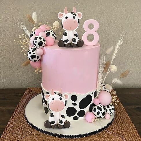 أغطية كعكة البقرة والكرة من KEEPARTY، 26 قطعة، بطابع حيوانات المزرعة، طين، وردي وأبيض، لحفلات استقبال المولود الجديد، وأعياد الميلاد، ومستلزمات حفلات البنات والأولاد in Kuwait