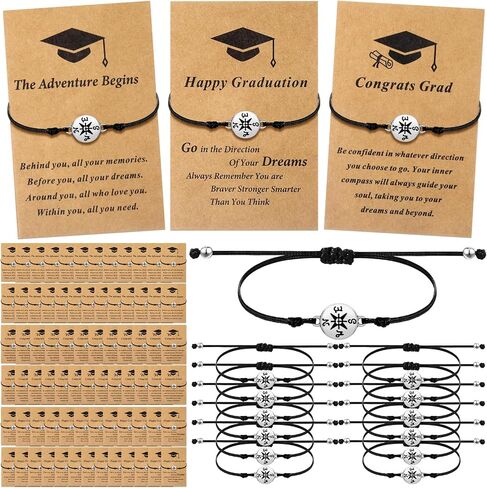 75 Pcs Graduation Bracelet Set Adjustable Compass Bracelets Graduation Cards College High School Class Cheer Gifts in Saudi Arabia