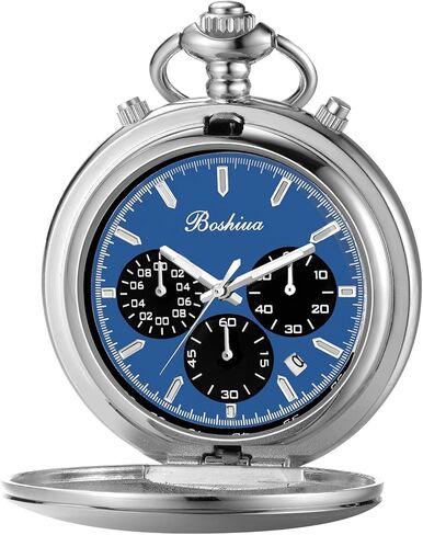 BOSHIYA Smooth Quartz Pocket Watches for Men Multifunctional Chronograph Classic Vintage Mens Womens Pocket Watch with Chain Christmas Graduation Birthday Gifts Fathers Day in Saudi Arabia