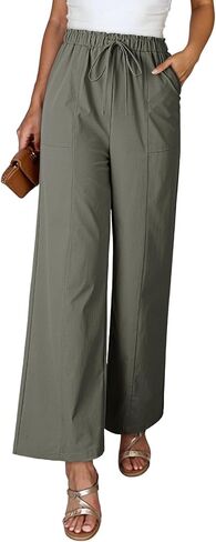 Dokotoo Women's Flowy Wide Leg Pants Casual Beach Pants High Waisted Drawstring Palazzo Trousers with Pockets in Saudi Arabia