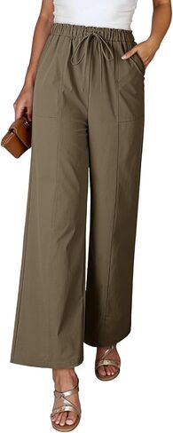 Dokotoo Women's Flowy Wide Leg Pants Casual Beach Pants High Waisted Drawstring Palazzo Trousers with Pockets in Saudi Arabia