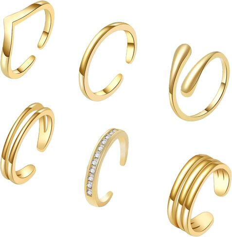 6PCS Toe Rings for Women 18K Gold Silver Toe Ring Set Adjustable Non Tarnish Band Simple Beach Foot Jewelry for Summer in Saudi Arabia