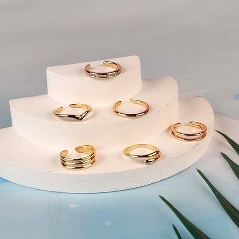 6PCS Toe Rings for Women 18K Gold Silver Toe Ring Set Adjustable Non Tarnish Band Simple Beach Foot Jewelry for Summer in Saudi Arabia