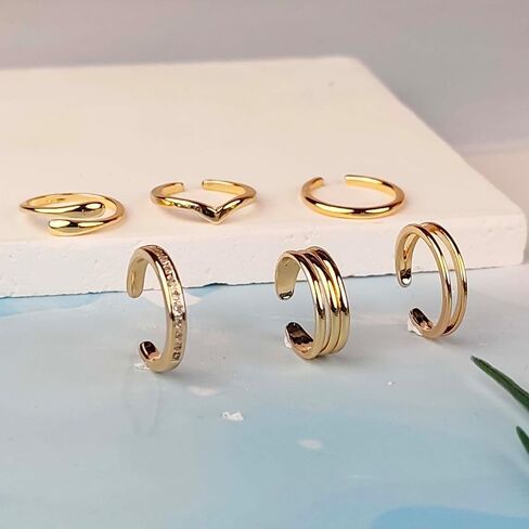 6PCS Toe Rings for Women 18K Gold Silver Toe Ring Set Adjustable Non Tarnish Band Simple Beach Foot Jewelry for Summer in Saudi Arabia