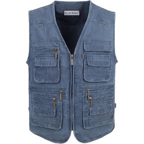 Men's Fishing Vest Stone Washed Denim Multi Pockets Outdoor Casual Work Utility Travel Photo Hunting Cargo Vests