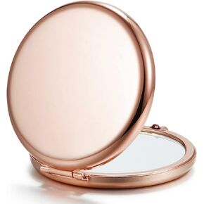 Compact Mirror for Purse, Double-Sided 1X/2X Magnifying Metal Pocket Makeup Mirrors(Round, Rose Gold)
