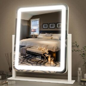 مرآة فنيو الغرور مع الأضواء - 15 "x12.6" مرآة مكياج مضاءة LED ، مرآة مكياج كبيرة مع أضواء ، شاشة تعمل باللمس مع إضاءة 3 ألوان ، قابلة للذات ، للمكتب الزواج ، غرفة نوم ، غرفة نوم