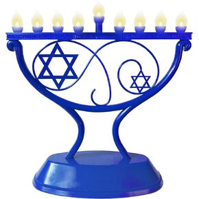 قاد Ner Mitzvah Hanukkah Menorah الكهربائي ، وقاد Chanukah Menorah التقليدية والبطارية أو USB المشمولة ، والأزرق