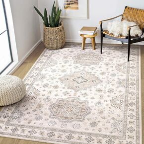 Washable Area Rugs for Living Room - 9x12 Neutral Vintage Distressed Floral Farmhouse Boho Large Soft Floor Rug Indoor Non Slip Carpet for Living Room Bedroom Dining Room Office -Brown/Multi in Saudi Arabia
