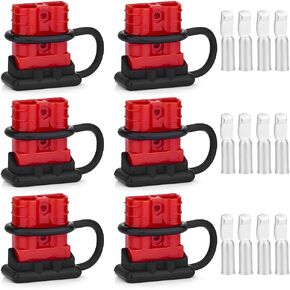 4PCS 50A 6-10 Gauge Battery Cable Quick Connect/Disconnect Connector Plug Kit with Dust Cover for Car Forklift Motor Winch Trailer (Red 8AWG)