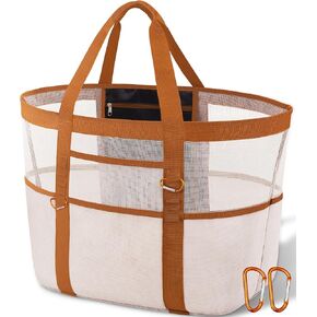 Chic & Spacious XX-Large Beach Bag for Women – 12 Pockets, Waterproof Mesh, Lightweight, Includes 2 Carabiners