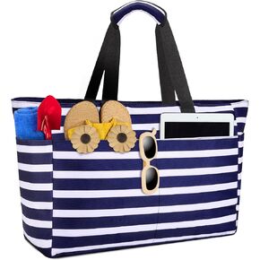Extra Large Beach Bag, Waterproof Beach Bags with Zipper, Pool Bag with Wet Compartment, Lightweight Foldable Large Weekender Bags for Women, Perfect for Pool Travel Vacation Gym