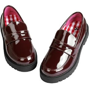 CareBey Girls Loafers Platform Loafers School Uniform Slip On Dress Shoes