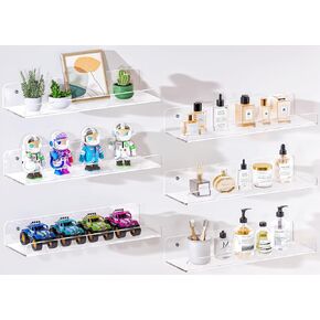 Clear Shelves for Wall 15 Inch Acrylic Floating Shelves Display, Monster Truck Shelves Bookshelves for Kids Room, Bathroom Wall Shelf Perfume Organizer for Bedroom, Living Room, Clear 4 Pack in Saudi Arabia