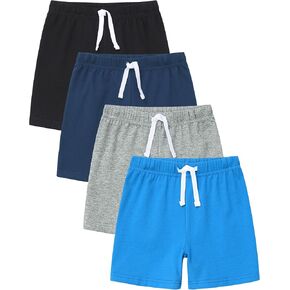 GFQLONG 4 Pack Toddler Boys Shorts ، Shids Summer Active Shorts مع الرباط