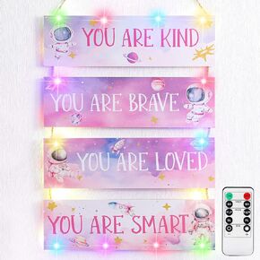 4 Pieces Space Decor Boys Room Space Posters Boy Bedroom Wall Decor Spaceman Wood Sign Inspirational Space Wall Art Boys Bedroom Decor Space Motivational Quote for Baby Kids Classroom Nursery (You)