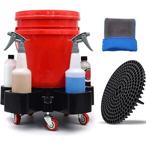 5 Gallon Bucket Dolly with 5 Rolling Swivel Caster,Rolling Bucket Dolly with Bucket Insert&Clay Mitt for Car Washing, Construction,Food Industry-Detailing Smoother Maneuvering(Not Included Bucket)