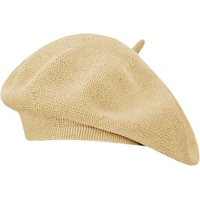 Gllutt Summer Knitted Thin Beret Hat for Women Slouchy Hat French Style Loose Soft Solid Color