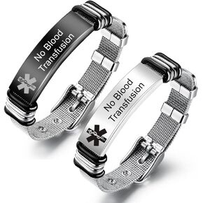 2 Packs Medical Alert ID Bracelet for Men Women,Custom Name ICE Engraved Identification Bracelets Adjust Mesh Chain Wristband Emergency Awarenes Jewelry for Diabetic Autism Allergy Epilepsy