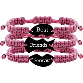 3pcs Black Puzzle Heart Piece Best Friends Forever Bracelet Set for Best Friends Stainless Steel Wrap Strand Black String Bracelet BFF Matching Heart Friendship Jewelry for Women Sisters Y4119
