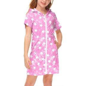 Besserbay Child Swimsuit zip Terry Cover Up sthipper with gobicets Hoodie Pink Star 13-14 Years