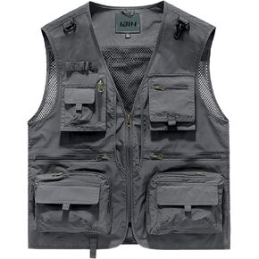 Mens Outdoor Vest Breathable Quick-Dry Fishing Vest Camping Hiking Lightweight Vest with Multi-Pocket