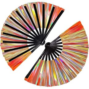 2 Pcs Large Rave Folding Fan Foldable Handheld Fan for Men Women Chinese Hand Fan for Line Dancing, Kung Fu, Music Festivals, Disco, Parties, Performances,Gifts (Purple)