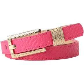 COTIM COYIN Women‘s Skinny Leather Belts, Thin Waist Belt with Gold Buckle for Pants Jeans Dresses