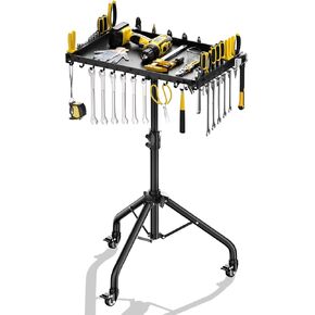Rolling Tool Cart with Hook, Mobile Work Table Tool Tray with 2 Tool Holders Metal Workbench with Magnetic Strip Height Adjustable, Mechanic Cart Tool Storage for Salon Garage Bike Work Shop