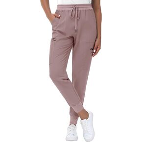 High Waisted Jogger Style Scrub Pants for Women - 8 Pockets Medical Bottoms Tapered Yoga Waistband Ribbed Ankle Cuffs