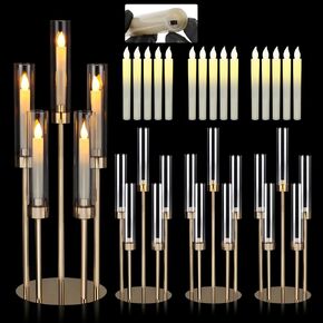 Dyna-Living 4 مجموعة من الشمعدان 5 ذراع 34.6 '' Candelabra طويل القامة مع عاكس الآب