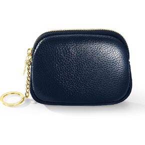 Genuine Leather Coin Purse, Small Change Purse Keychain Wallet for Women, Mini Coin Pouch with Zipper, Black