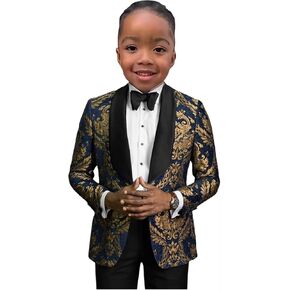 Boys Jacquard Suit 3 Pieces, Slim Fit Formal Suits for Boys, Kids Tuxedo Suits Jacket Vest and Pants