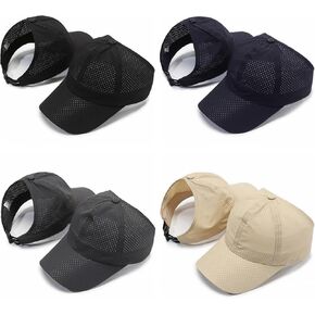 4 Piece Women's Quick-Drying Backless Baseball Cap Mesh Backless Hat for Thick Natural Curly Hair, Afro Puff Ponytail