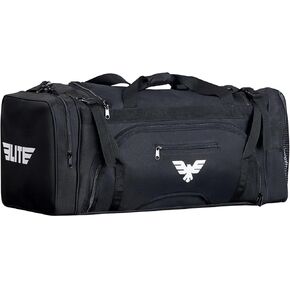 Large Gym Duffel Equipment Bag – 44L Cordura Sports w/Mesh Shoe Compartment & Adjustable Strap – MMA, BJJ, Martial Arts Gear – Fits Gi, Headgear, Shin Guards, Rash Guards & More (Black, Large)