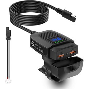 دراجة نارية USB C Charger ، شحن سريع 30 واط وشحن عكسي مع منفذ USB C ، شاشة الجهد ، متوافق مع بطاريات 12 فولت حمض وليثيوم للدراجات النارية ، الدراجات البخارية ، ATV