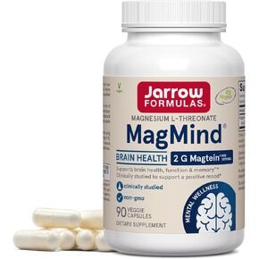 Jarrow Formulas Magnesium L-Threonate, MagMind Magtein Brain Supplements for Memory Support, 90 Veggie Capsules, Up to a 30 Day Supply