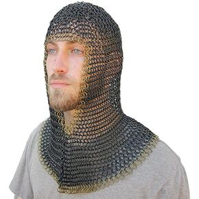 متماثل الأسلحة المتماثل في العصور الوسطى Coif Armor ، الفولاذ الطري ، 18.75 بوصة الفضة