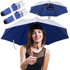Royal Blue Head-mounted Umbrella Hat with Adjustable Chin Strap, Heat Reflective Sun Protection for Gardening Hiking Fishing Golf Camping Beach Sunshade Outdoor, 35.4 Inch