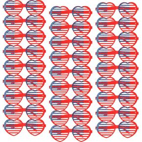 Poen 28 Pcs American Flag Shutter Glasses Plastic Heart Shaped Sunglasses USA Patriotic Design Shaped Eyewear Independence Day Decoration for Party Favors, Exchange Gifts
