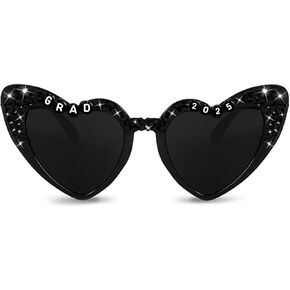 Graduation Glasses, Class of 2025 Sunglasses Black Heart Shape Grad Glasses for Her Him 2025 Graduation Gifts Party Decorations
