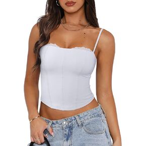 PINKMSTYLE Womens Lace Bustier Corset Tops Spaghetti Strap Tank Tops for Going Out
