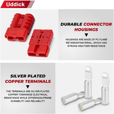 4PCS 50A 6-10 Gauge Battery Cable Quick Connect/Disconnect Connector Plug Kit with Dust Cover for Car Forklift Motor Winch Trailer (Red 8AWG) in Saudi Arabia
