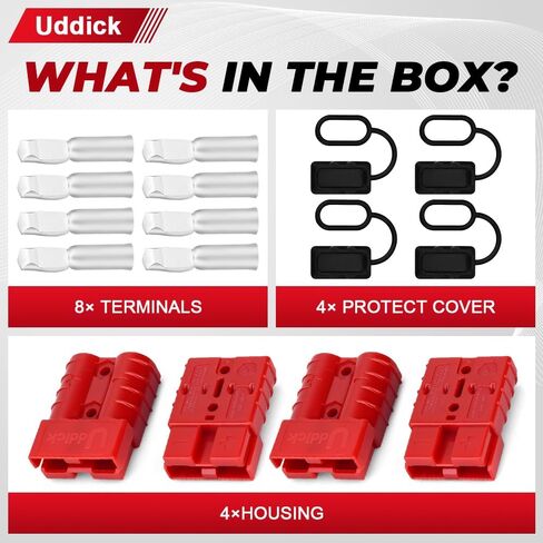 4PCS 50A 6-10 Gauge Battery Cable Quick Connect/Disconnect Connector Plug Kit with Dust Cover for Car Forklift Motor Winch Trailer (Red 8AWG) in Saudi Arabia