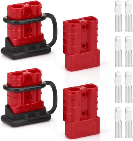 4PCS 50A 6-10 Gauge Battery Cable Quick Connect/Disconnect Connector Plug Kit with Dust Cover for Car Forklift Motor Winch Trailer (Red 8AWG) in Saudi Arabia