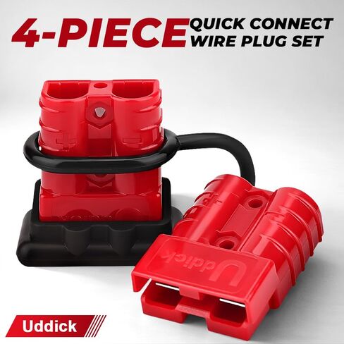 4PCS 50A 6-10 Gauge Battery Cable Quick Connect/Disconnect Connector Plug Kit with Dust Cover for Car Forklift Motor Winch Trailer (Red 8AWG) in Saudi Arabia