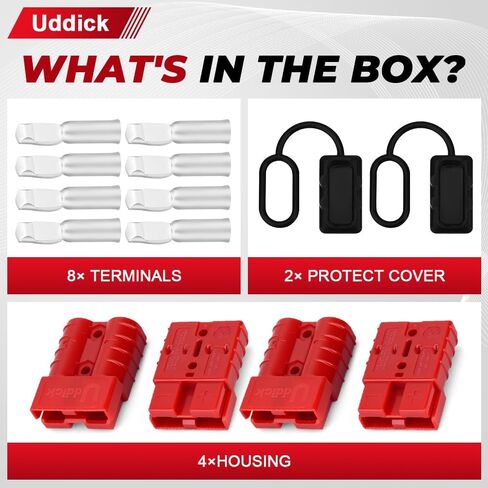 4PCS 50A 6-10 Gauge Battery Cable Quick Connect/Disconnect Connector Plug Kit with Dust Cover for Car Forklift Motor Winch Trailer (Red 8AWG) in Saudi Arabia