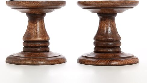 Hosley Set of 2 Wood Pillar Candle Holders 5 Inch High Ideal Gift for Weddings Bridal Party Spa Reiki Meditation Votive LED Pillar Candle Gardens O3 in Kuwait